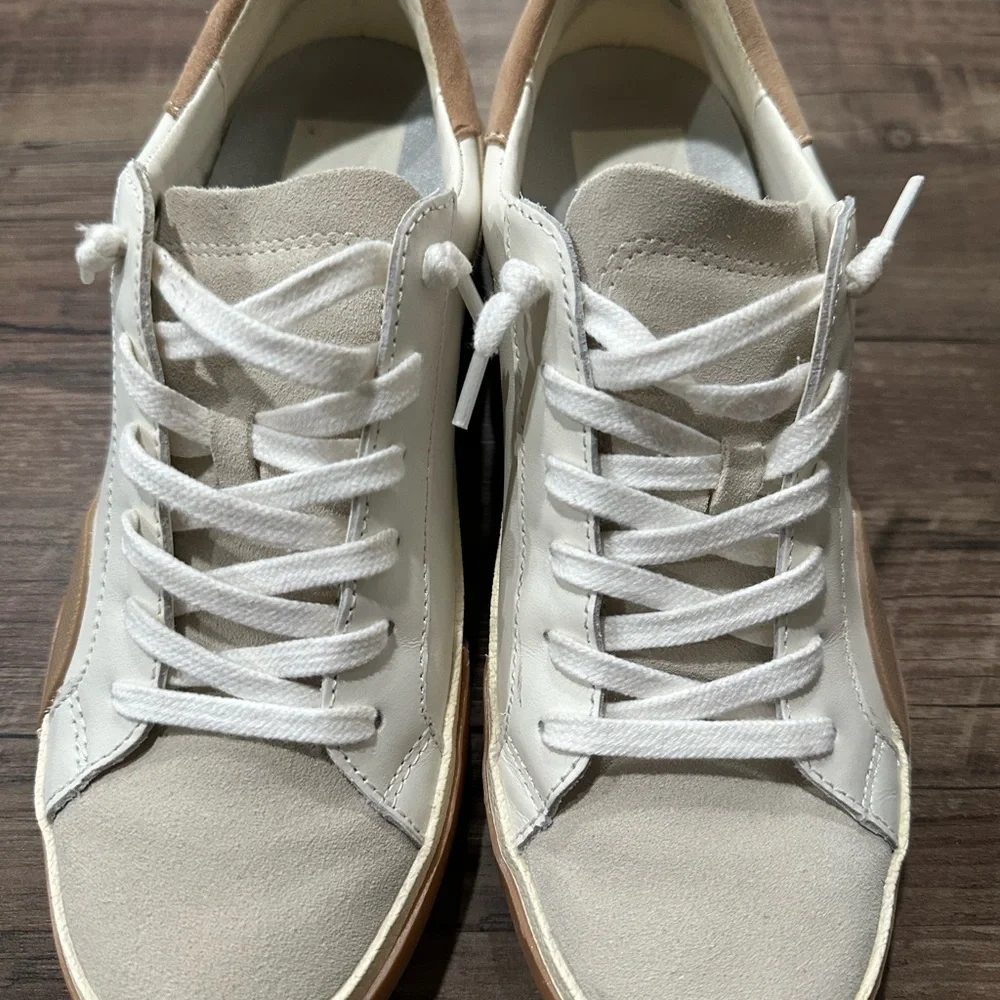 DV by Dolce Vita White and Tan Zina Court Sneakers